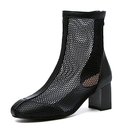 WOkismD Elegante Damen-Stiefeletten mit klobigem Absatz, runder Zehenbereich, Reißverschluss, Kurze Stiefeletten, Sommer-Mesh-Sandalen, mittelhoher Blockabsatz, mittelhohe Stiefel, Bequeme,Schwarz,45 WOkismD Elegante Damen-Stiefeletten mit klobigem Absatz, runder Zehenbereich, Reißverschluss, Kurze Stiefeletten, Sommer-Mesh-Sandalen, mittelhoher Blockabsatz, mittelhohe Stiefel, Bequeme,Schwarz,45 von WOkismD