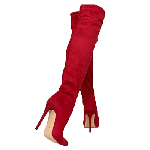 WOkismD Frauen Stretch Wildleder Oberschenkel Hohe Stiefel Sexy 4,3 Zoll Stiletto High Heel Overknee Stiefel Spitze Zehen Elastizität Kleid Lange Stiefel Schuhe,Rot,37 WOkismD Frauen Stretch Wildleder Oberschenkel Hohe Stiefel Sexy 4,3 Zoll Stiletto High Heel Overknee Stiefel Spitze Zehen Elastizität Kleid Lange Stiefel Schuhe,Rot,37 von WOkismD