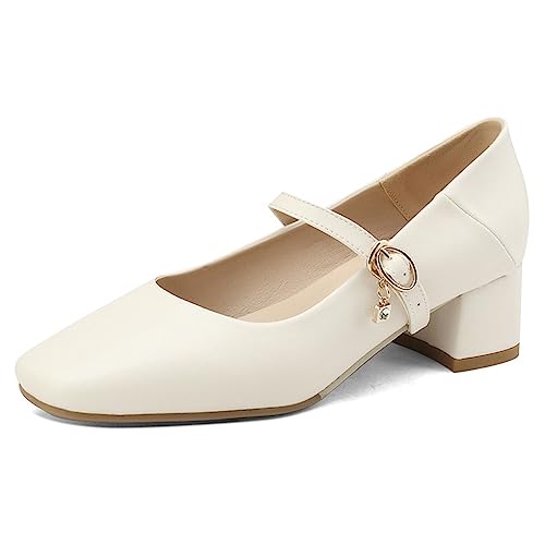 WOkismD Mary-Jane-Schuhe für Damen, klobige Pumps mit niedrigem Absatz, Damen-Pumps mit Blockabsatz, süßer Knöchelriemen, Kleid-Pumps, quadratisch, geschlossener Zehenbereich, tägliche,Beige,40 WOkismD Mary-Jane-Schuhe für Damen, klobige Pumps mit niedrigem Absatz, Damen-Pumps mit Blockabsatz, süßer Knöchelriemen, Kleid-Pumps, quadratisch, geschlossener Zehenbereich, tägliche,Beige,40 von WOkismD