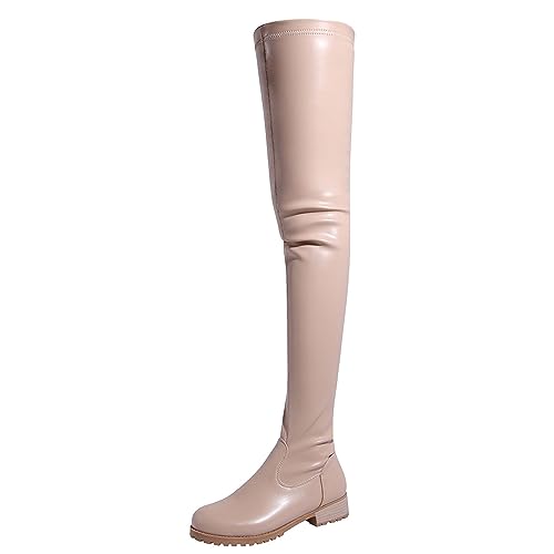 WOkismD Overknee-Oberschenkelhohe Damenstiefel, modisch, lässig, Leder, runde Zehenpartie, klobiger niedriger Absatz, Lange Stiefel, Stretch, warme Herbststiefel, Winterkleid, hohe,Beige,41 WOkismD Overknee-Oberschenkelhohe Damenstiefel, modisch, lässig, Leder, runde Zehenpartie, klobiger niedriger Absatz, Lange Stiefel, Stretch, warme Herbststiefel, Winterkleid, hohe,Beige,41 von WOkismD