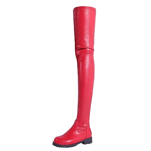 WOkismD Overknee-Oberschenkelhohe Damenstiefel, modisch, lässig, Leder, runde Zehenpartie, klobiger niedriger Absatz, Lange Stiefel, Stretch, warme Herbststiefel, Winterkleid, hohe,Rot,44 WOkismD Overknee-Oberschenkelhohe Damenstiefel, modisch, lässig, Leder, runde Zehenpartie, klobiger niedriger Absatz, Lange Stiefel, Stretch, warme Herbststiefel, Winterkleid, hohe,Rot,44 von WOkismD