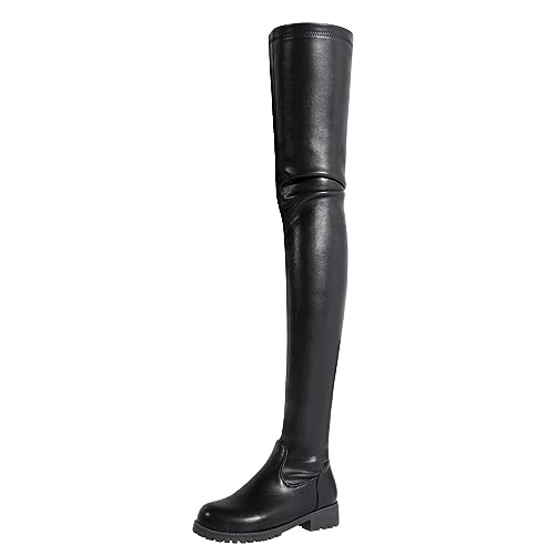 WOkismD Overknee-Oberschenkelhohe Damenstiefel, modisch, lässig, Leder, runde Zehenpartie, klobiger niedriger Absatz, Lange Stiefel, Stretch, warme Herbststiefel, Winterkleid, hohe,Schwarz,43 WOkismD Overknee-Oberschenkelhohe Damenstiefel, modisch, lässig, Leder, runde Zehenpartie, klobiger niedriger Absatz, Lange Stiefel, Stretch, warme Herbststiefel, Winterkleid, hohe,Schwarz,43 von WOkismD