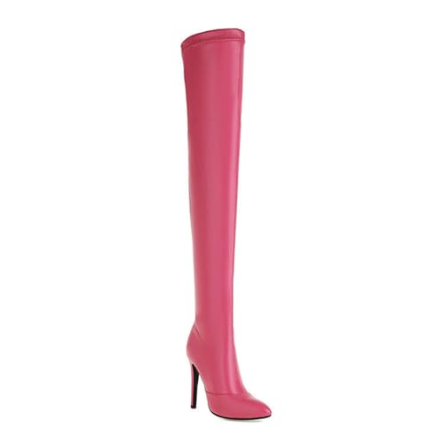 WOkismD Overknee-Stiefel aus Leder und PU für Damen, Spitze Zehenpartie, seitlicher Reißverschluss, modische und Bequeme Overknee-Stiefel mit Stilettoabsatz,Rosa,37 von WOkismD