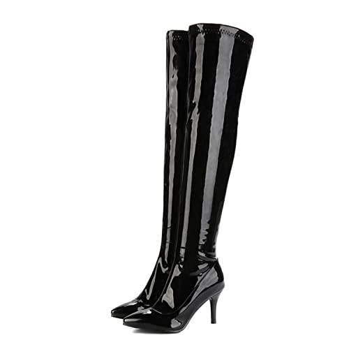 WOkismD Overknee-Stiefel für Damen Sexy Stiletto High Heel Lackleder Overknee-Stiefel mit spitzer Zehenpartie und seitlichem Reißverschluss,Schwarz,38 WOkismD Overknee-Stiefel für Damen Sexy Stiletto High Heel Lackleder Overknee-Stiefel mit spitzer Zehenpartie und seitlichem Reißverschluss,Schwarz,38 von WOkismD