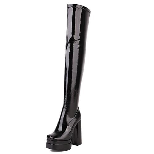 WOkismD Overknee-Stiefel für Damen mit Plateau, klobigem Blockabsatz, Lackleder, PU, runde Zehenpartie, Overknee-Stiefel, seitlicher Reißverschluss, Lange Stiefel, Abendschuhe,Schwarz,43 WOkismD Overknee-Stiefel für Damen mit Plateau, klobigem Blockabsatz, Lackleder, PU, runde Zehenpartie, Overknee-Stiefel, seitlicher Reißverschluss, Lange Stiefel, Abendschuhe,Schwarz,43 von WOkismD
