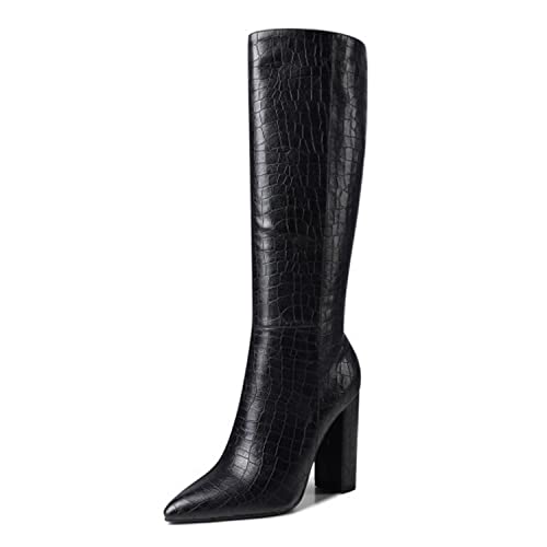 WOkismD Sexy Damen-Stiefel mit spitzer Zehenpartie und Blockabsatz, Kniehohe Stiefel, Damen, Synthetik, Kroko-Prägung, Party-Komfortstiefel mit seitlichem Reißverschluss,Schwarz,42 WOkismD Sexy Damen-Stiefel mit spitzer Zehenpartie und Blockabsatz, Kniehohe Stiefel, Damen, Synthetik, Kroko-Prägung, Party-Komfortstiefel mit seitlichem Reißverschluss,Schwarz,42 von WOkismD