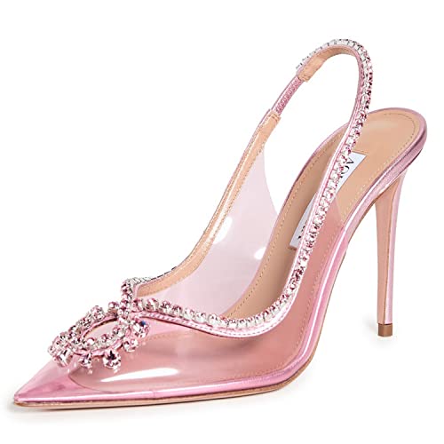 WOkismD Transparente Damen-Pumps aus PVC, Slingback, Spitze Zehen, Stiletto-Absätze, Strass, Hochzeitskleid, geschlossene Zehen, Pumps,Rosa,37 WOkismD Transparente Damen-Pumps aus PVC, Slingback, Spitze Zehen, Stiletto-Absätze, Strass, Hochzeitskleid, geschlossene Zehen, Pumps,Rosa,37 von WOkismD