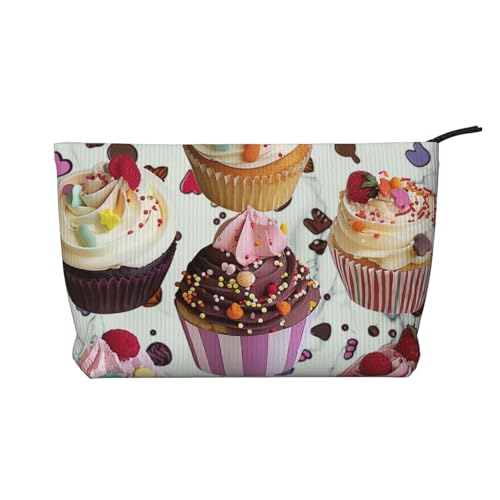 Delicious Cupcakes bedruckte Cord-Make-up-Tasche für Damen, niedliche Make-up-Tasche, Reise-Kosmetiktasche mit Armband, Schwarz , Einheitsgröße, Kosmetiktasche von WPUTY