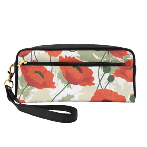 Kosmetiktasche mit Blumenmuster für Damen, Reise-Kosmetiktasche aus PU-Leder mit Handgelenk, Kulturbeutel, Schwarz , Einheitsgröße, Kosmetiktasche von WPUTY