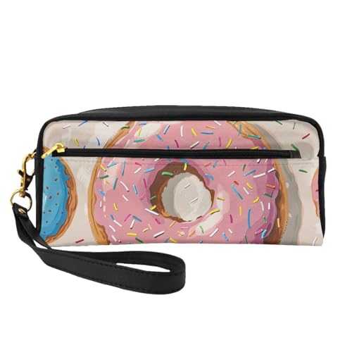 Kosmetiktasche mit Donuts-Aufdruck für Damen, Reise-Kosmetiktasche aus PU-Leder mit Handgelenk, Kulturbeutel, Schwarz , Einheitsgröße, Kosmetiktasche von WPUTY