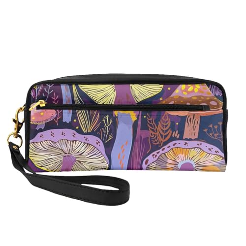 Make-up-Tasche mit leuchtenden Pilzen, Kunstdruck, für Damen, Reise-Kosmetiktasche aus PU-Leder mit Handgelenk, Kulturbeutel, Schwarz , Einheitsgröße, Kosmetiktasche von WPUTY