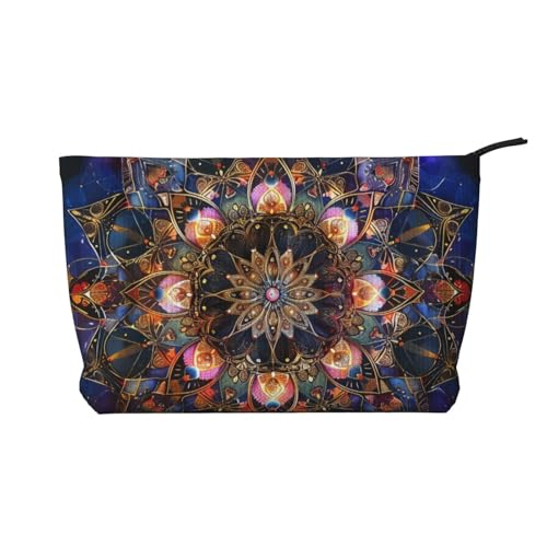 Rechteckige Make-up-Tasche mit Mandala-Kunstdruck aus Cord für Damen, niedliche Make-up-Tasche, Reise-Kosmetiktasche mit Handgelenk, Schwarz , Einheitsgröße, Kosmetiktasche von WPUTY