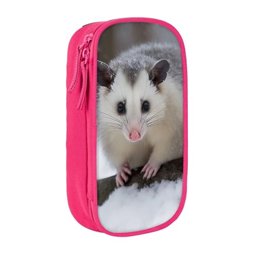 WPUTY Opossum in Snow bedrucktes Federmäppchen mit großem Fassungsvermögen, schwarz, doppellagig, Schreibwaren-Organizer, Kosmetik- und Make-up-Tasche für Studenten, Lehrer, Erwachsene, rose, von WPUTY