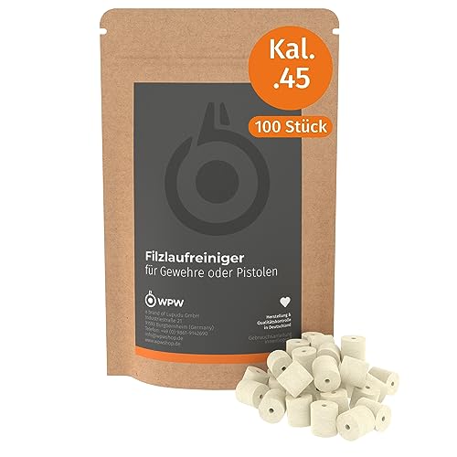 WPW Laufreiniger aus Filz für Kaliber .45 ACP / .458-100 Stück, Filzreiniger, Gewehr, Flinten, Pistole & Revolver, Filz-Reiniger zur Waffenpflege & Waffenreinigung von WPW