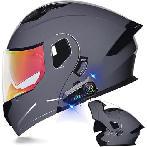 Bluetooth-Motorradhelm, ECE-geprüfter Klapphelm, Modularer Motorradhelm, Rollerhelm Mit Doppelvisier, Integralhelm for Damen Und Herren(3,L=59~60CM) von WPXXXW