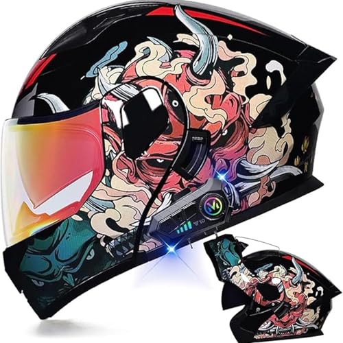 Bluetooth-Motorradhelm, ECE-geprüfter Klapphelm, Modularer Motorradhelm, Rollerhelm Mit Doppelvisier, Integralhelm for Damen Und Herren(8,XL=61~62CM) von WPXXXW