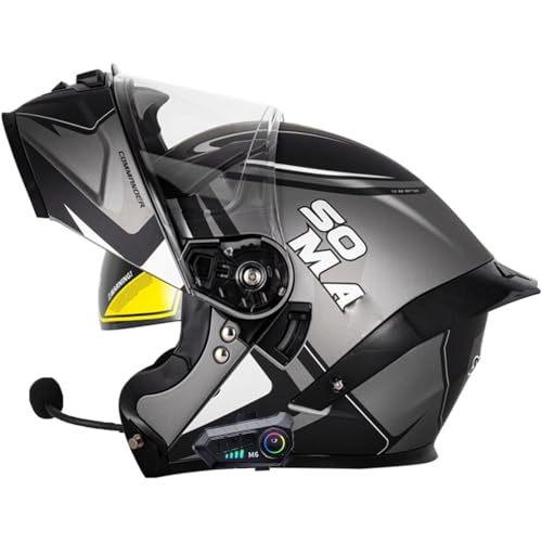 Bluetooth-Motorradhelm, ECE-geprüfter Modularer Klapphelm Mit Doppelter Sonnenblende, Integralhelm for Erwachsene, Männer Und Frauen(15,XXL=63~64CM) von WPXXXW