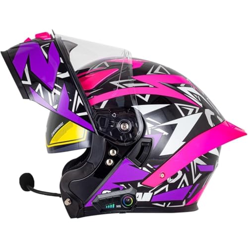 Bluetooth-Motorradhelm, ECE-geprüfter Modularer Klapphelm Mit Doppelter Sonnenblende, Integralhelm for Erwachsene, Männer Und Frauen(16,S=55~56CM) von WPXXXW