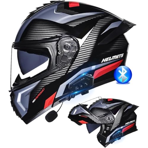 Bluetooth-Motorradhelm, ECE-geprüfter Modularer Klapphelm Motorradfahrer Mit Doppelvisier, Integralhelme, Integrierte Bluetooth-Kopfhörer for Automatische Anrufannahme(12,XL=61~62CM) von WPXXXW