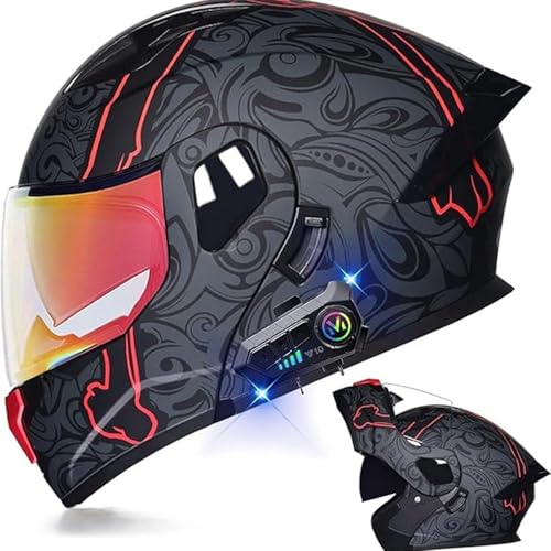 Bluetooth-Motorradhelm, ECE-zertifizierter Klapphelm Modularhelm Integralhelm Mit Doppelvisier for Erwachsene Frauen Männer(1,M=57~58CM) von WPXXXW