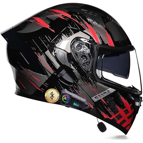 Bluetooth-Motorradhelm, ECE-zugelassener Modularer Motorrad-Integralhelm, Doppelvisier-Integralhelm for Roller, for Erwachsene, Männer Und Frauen(11,L=59~60CM) von WPXXXW