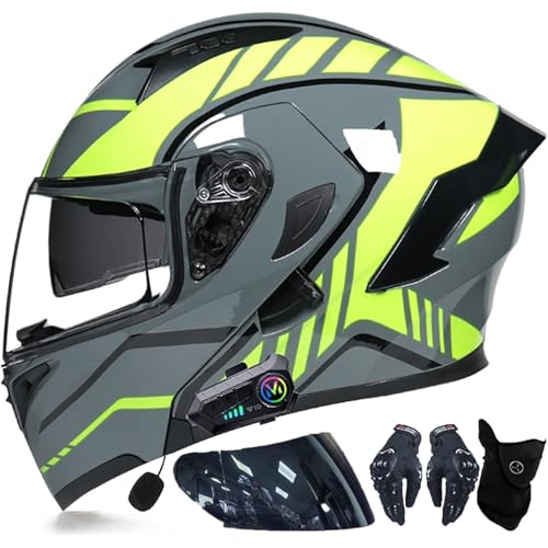 Bluetooth-Motorradhelm Mit Doppelvisier, ECE-zugelassener Motorrad-Modulhelm, Klapphelm, Mit Lautsprecher-Headset, Automatischer Anrufannahme, Integralhelm(5,XL=61~62CM) von WPXXXW