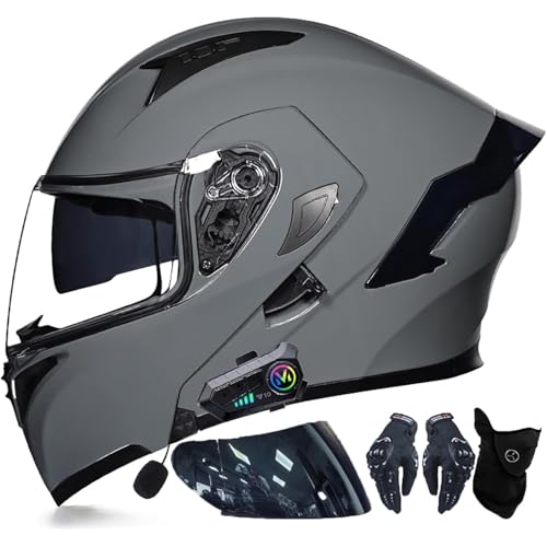 Bluetooth-Motorradhelm Mit Doppelvisier, ECE-zugelassener Motorrad-Modulhelm, Klapphelm, Mit Lautsprecher-Headset, Automatischer Anrufannahme, Integralhelm(6,XXL=63~64CM) von WPXXXW