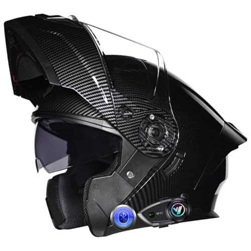 Bluetooth-Motorradhelme, ECE-geprüfter Klapphelm, Motorrad-Integralhelm Mit Doppelvisier, Integrierter Helm Mit Geräuschunterdrückung Und Automatischer Antwort(9,M=57~58CM) von WPXXXW