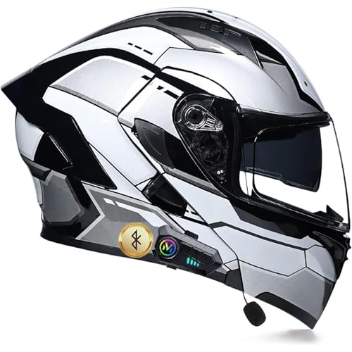 Bluetooth-Motorradhelme, ECE-zugelassener Modularer Motorradhelm, Klapphelm Mit Sonnenblende, Integralhelm for Erwachsene, Männer Und Frauen, Automatische Antwort(8,M=57~58CM) von WPXXXW