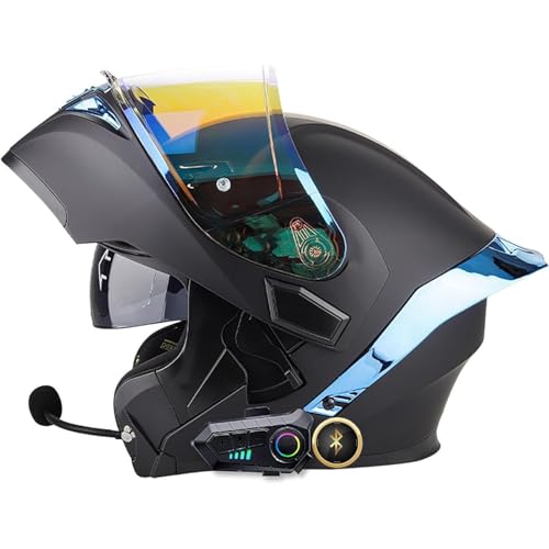 Bluetooth-Motorradhelme Modularer Helm, ECE-zugelassener Motorrad-Klapphelm, HD-Integralhelm Mit Doppelter Sonnenblende Und Zwei Lautsprechern, for Erwachsene, Männer Und Frauen(3,M=57~58CM) von WPXXXW