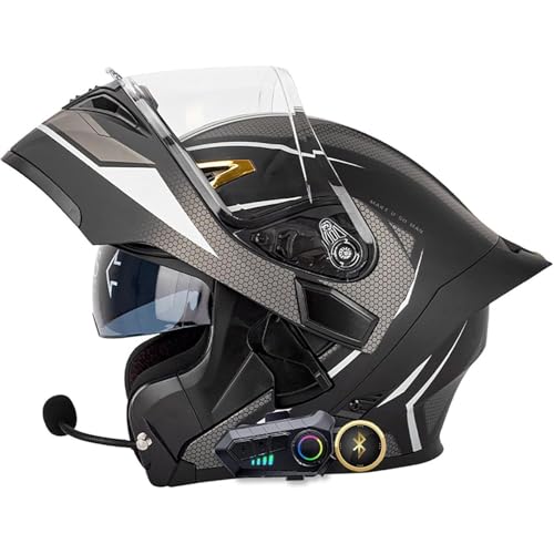 Bluetooth-Motorradhelme Modularer Helm, ECE-zugelassener Motorrad-Klapphelm, HD-Integralhelm Mit Doppelter Sonnenblende Und Zwei Lautsprechern, for Erwachsene, Männer Und Frauen(8,M=57~58CM) von WPXXXW