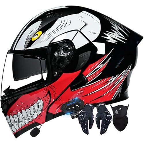 Bluetooth-integrierter Klapphelm for Motorradfahrer, DOT-geprüfter Rennhelm Mit Antibeschlag-Doppelvisier for Erwachsene, Männer Und Frauen(D,L=59-60CM) von WPXXXW