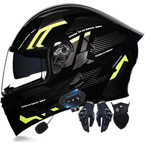 Bluetooth-integrierter Klapphelm for Motorradfahrer, DOT-geprüfter Rennhelm Mit Antibeschlag-Doppelvisier for Erwachsene, Männer Und Frauen(I,XXL=63-64CM) von WPXXXW