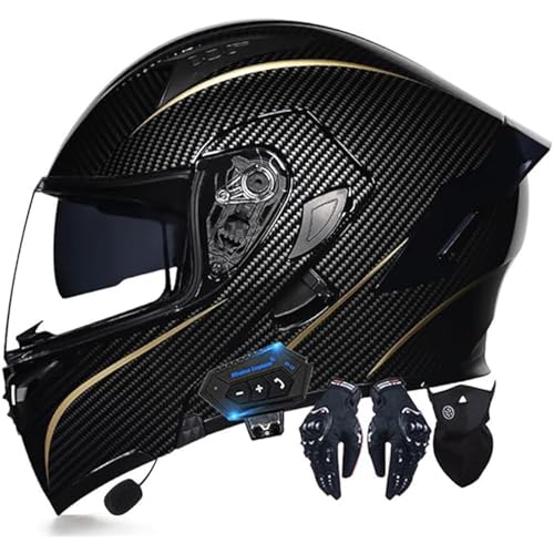 Bluetooth-integrierter Klapphelm for Motorradfahrer, ECE-geprüfter Integralhelm Mit Antibeschlag-Doppelvisier for Erwachsene, Männer Und Frauen(B,XXL=63-64CM) von WPXXXW