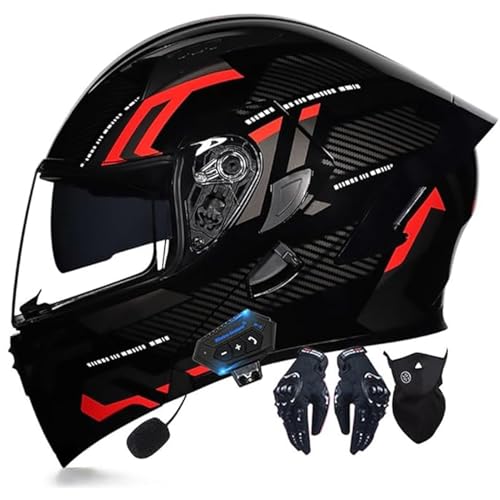 Bluetooth-integrierter Klapphelm for Motorradfahrer, ECE-geprüfter Integralhelm Mit Antibeschlag-Doppelvisier for Erwachsene, Männer Und Frauen(G,XL=61-62CM) von WPXXXW