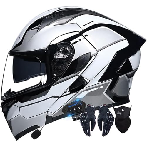 Bluetooth-integrierter Klapphelm for Motorradfahrer, ECE-geprüfter Integralhelm Mit Antibeschlag-Doppelvisier for Erwachsene, Männer Und Frauen(J,L=59-60CM) von WPXXXW