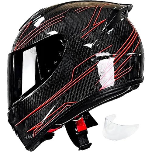 Carbonfaser-Motorradhelm, DOT/ECE-zugelassener Motorrad-Integralhelm for Männer Und Frauen Mit Sonnenblende, Roller-Motorradhelm, Sport-Crashhelm(C,XXXL=65-66CM) von WPXXXW