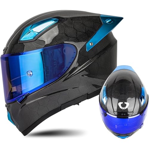 Integralhelm Kohlefaser for Motorradfahrer, DOT/ECE-zugelassener Integralhelm Mit Doppelvisier, Motorradhelm for Männer Und Frauen(3,L=59~60CM) von WPXXXW