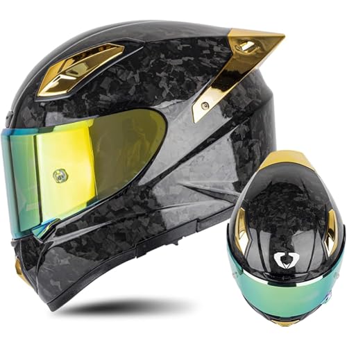 Integralhelm Kohlefaser for Motorradfahrer, DOT/ECE-zugelassener Integralhelm Mit Doppelvisier, Motorradhelm for Männer Und Frauen(5,S=55~56CM) von WPXXXW