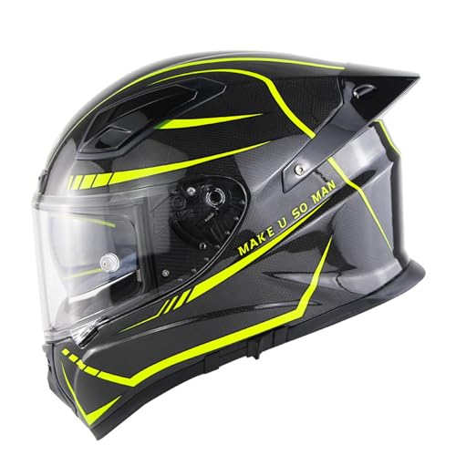 Integralhelm Kohlefaser for Motorradfahrer, ECE-geprüfter Moped-Dirtbike-Helm Mit Doppelvisier Und Antibeschlag-Aufklebern, Galvanisierten Komponenten(9,3XL=65~66CM) von WPXXXW