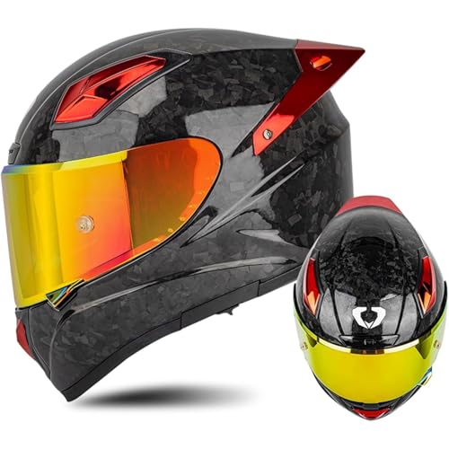 Integralhelm Motorradrennfahrer, ECE-geprüft, Mit Großem Galvanisiertem Spoiler, Mit Platz for EIN Bluetooth-Headset, Großes Weitwinkeldesign(2,XL=61~62CM) von WPXXXW