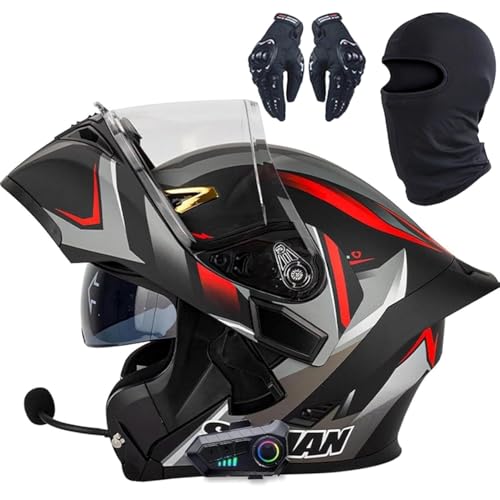 Klappbarer Motorradhelm Mit Bluetooth, ECE-zertifizierter Antibeschlag-Doppelspiegel-Motorradhelm, Integrierter Bluetooth-Helm, Moped-Integralhelm for Damen Und Herren(11,M=57~58CM) von WPXXXW