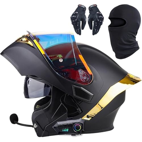 Klappbarer Motorradhelm Mit Bluetooth, ECE-zertifizierter Antibeschlag-Doppelspiegel-Motorradhelm, Integrierter Bluetooth-Helm, Moped-Integralhelm for Damen Und Herren(14,XXL=63~64CM) von WPXXXW