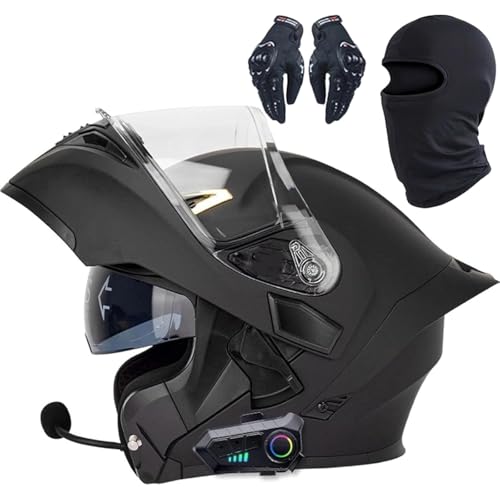 Klappbarer Motorradhelm Mit Bluetooth, ECE-zertifizierter Antibeschlag-Doppelspiegel-Motorradhelm, Integrierter Bluetooth-Helm, Moped-Integralhelm for Damen Und Herren(2,XL=61~62CM) von WPXXXW