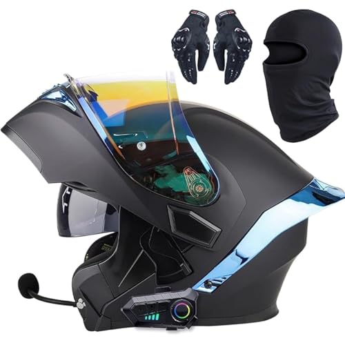 Klappbarer Motorradhelm Mit Bluetooth, ECE-zertifizierter Antibeschlag-Doppelspiegel-Motorradhelm, Integrierter Bluetooth-Helm, Moped-Integralhelm for Damen Und Herren(7,L=59~60CM) von WPXXXW