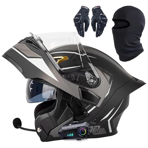 Klappbarer Motorradhelm Mit Bluetooth, ECE-zertifizierter Antibeschlag-Doppelspiegel-Motorradhelm, Integrierter Bluetooth-Helm, Moped-Integralhelm for Damen Und Herren(8,M=57~58CM) von WPXXXW