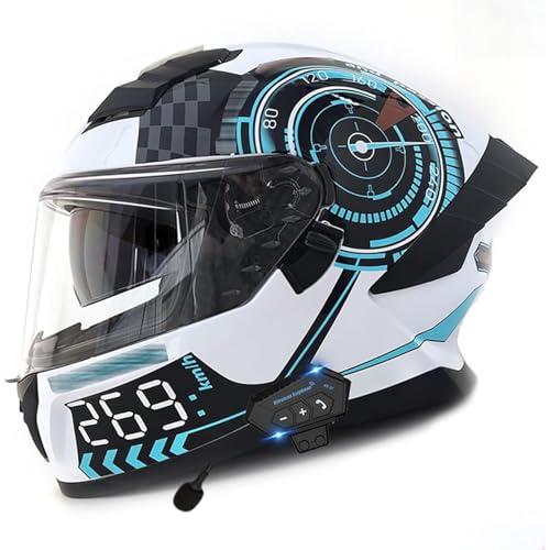 Modularer Bluetooth-Helm, Motorradhelm, ECE-zugelassener Motorrad-Klapphelm Mit Bluetooth, Integralhelm Mit Doppelvisier, Geräuschunterdrückung(9,M=57~58CM) von WPXXXW