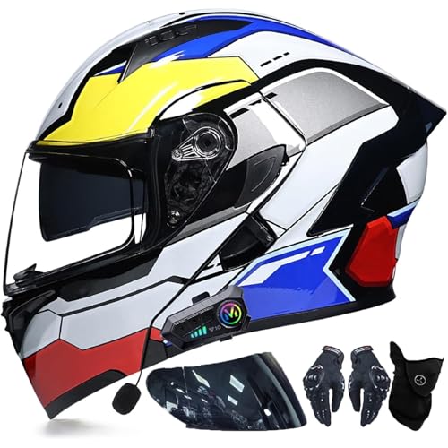 Modularer Motorrad-Bluetooth-Helm, Hochklappbarer Integrierter Motorradhelm for Männer Und Frauen, DOT/ECE-geprüft Mit Doppelvisier, Eingebauter Lautsprecher(14,XXL=63~64CM) von WPXXXW