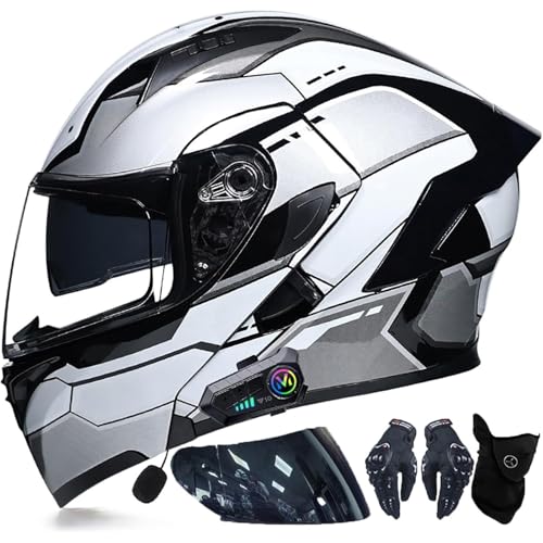 Modularer Motorrad-Bluetooth-Helm, Hochklappbarer Integrierter Motorradhelm for Männer Und Frauen, DOT/ECE-geprüft Mit Doppelvisier, Eingebauter Lautsprecher(4,M=57~58CM) von WPXXXW