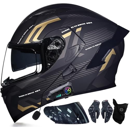 Modularer Motorrad-Bluetooth-Helm, Hochklappbarer Integrierter Motorradhelm for Männer Und Frauen, DOT/ECE-geprüft Mit Doppelvisier, Eingebauter Lautsprecher(9,L=59~60CM) von WPXXXW